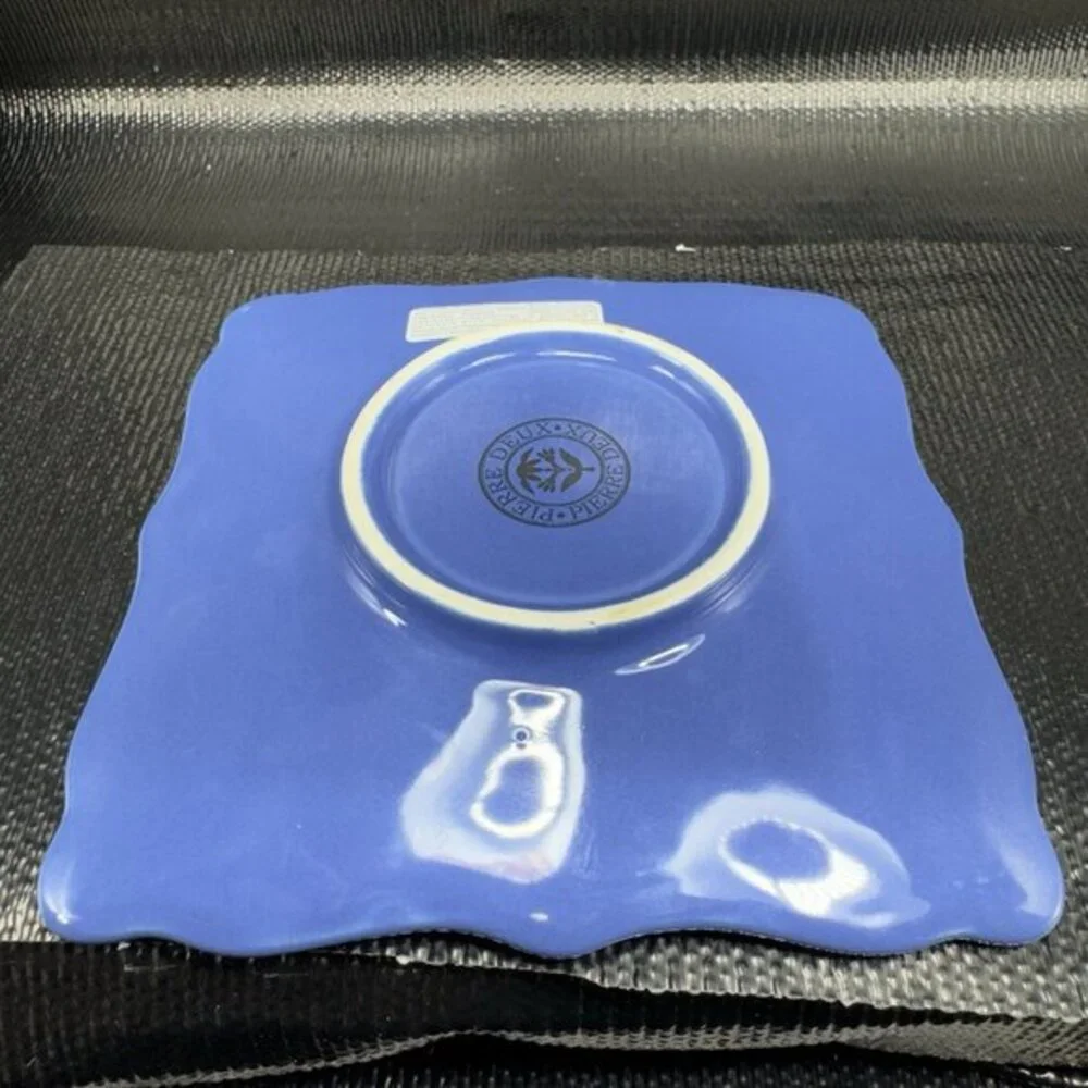 Pierre Deux Blue Square Dish Saucer‎ Ceramic Made In Portugal Dish Plate Vintage